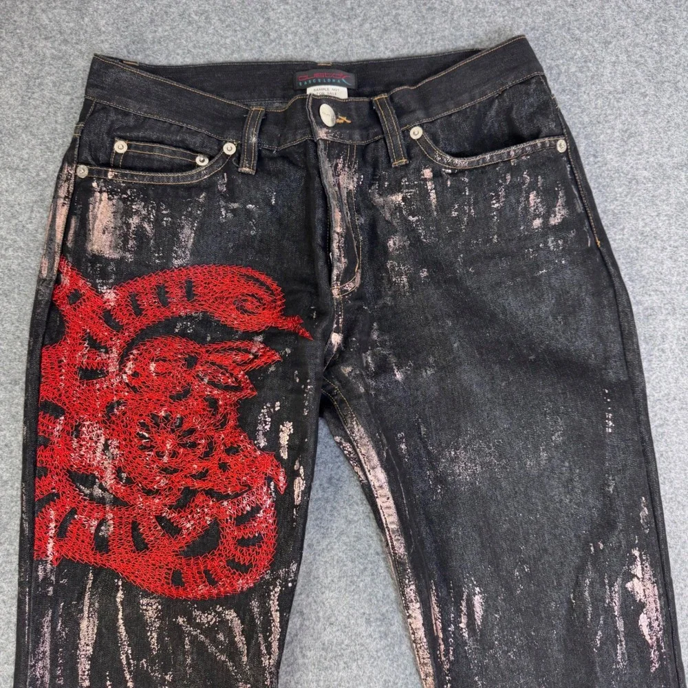 Rare VNTG Custo Barcelona Rose Gold Foil Metallic Flare Jeans Women 27